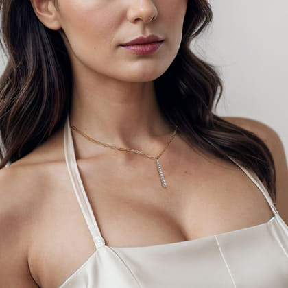 14K White and Yellow Gold Diamond Vertical Bar Link Necklace