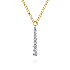 14K White and Yellow Gold Diamond Vertical Bar Link Necklace