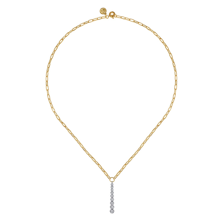 14K White and Yellow Gold Diamond Vertical Bar Link Necklace - 0.35 ct - Shot 2