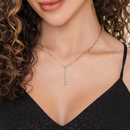 14K White and Yellow Gold Diamond Vertical Bar Link Necklace