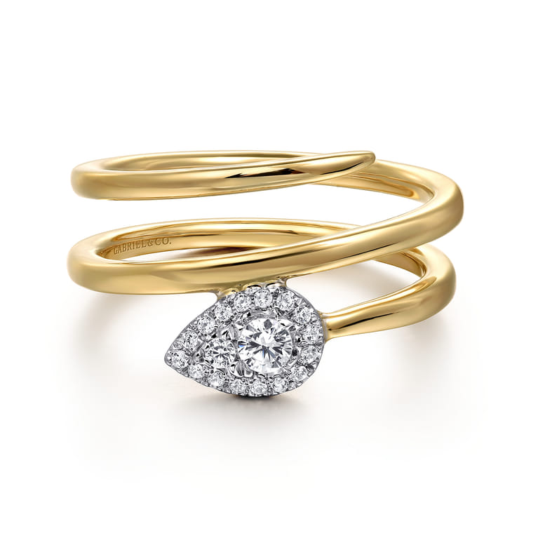 14K White and Yellow Gold Diamond Wrap Ladies Ring - 0.16 ct - Shot 1
