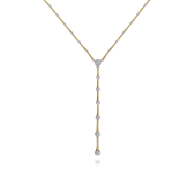 14K White and Yellow Gold Diamond Y Knots Necklace - 0.75 ct - Shot 1