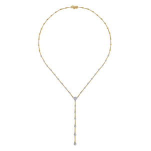 14K White and Yellow Gold Diamond Y Knots Necklace