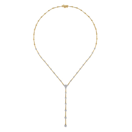14K White and Yellow Gold Diamond Y Knots Necklace