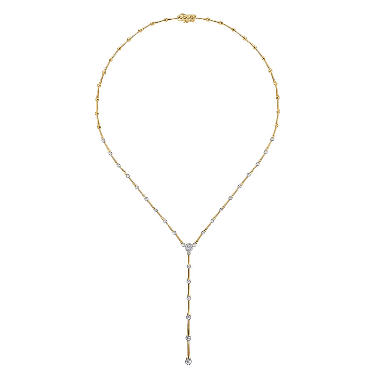 14K White and Yellow Gold Diamond Y Knots Necklace - 0.75 ct - Shot 2