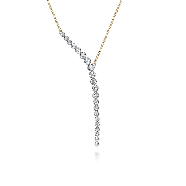 14K White and Yellow Gold Diamond Y Knots Necklace - 0.75 ct - Shot 1