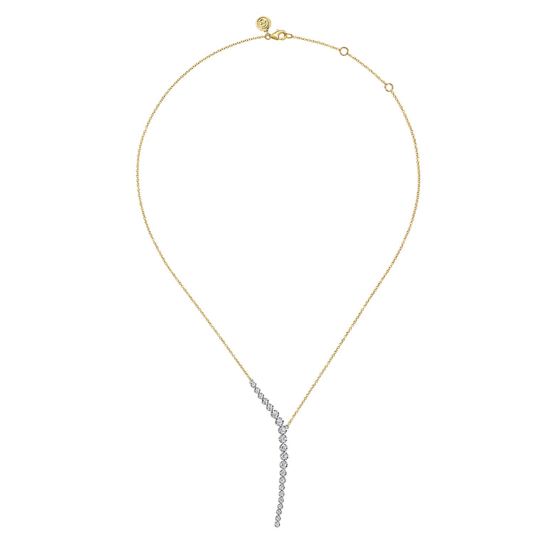 14K White and Yellow Gold Diamond Y Knots Necklace - 0.75 ct - Shot 2