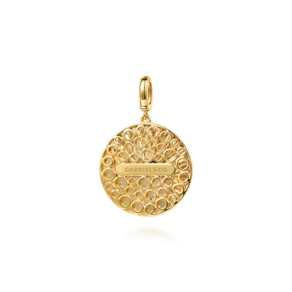 14K White and Yellow Gold Diamond and Diamond Cut Medallion with Detachable Bail with Chrome Blue Enamel