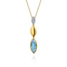 14K White and Yellow Gold Diamond and Marquise Blue Topaz Drop Necklace - 0.17 ct