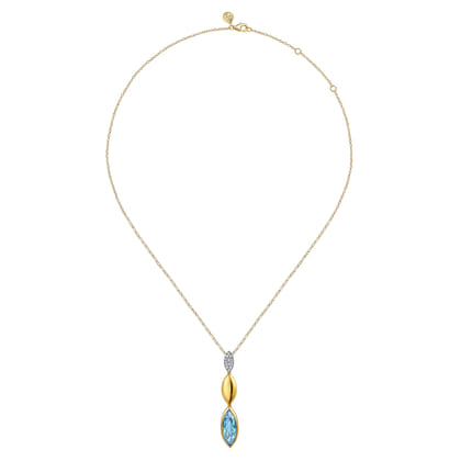14K White and Yellow Gold Diamond and Marquise Blue Topaz Drop Necklace