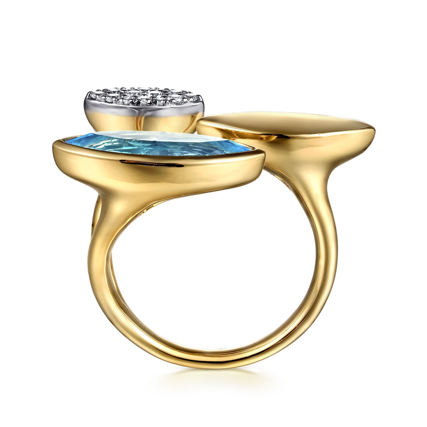 14K White and Yellow Gold Diamond and Marquise Blue Topaz Ladies Ring