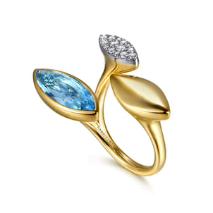 14K White and Yellow Gold Diamond and Marquise Blue Topaz Ladies Ring