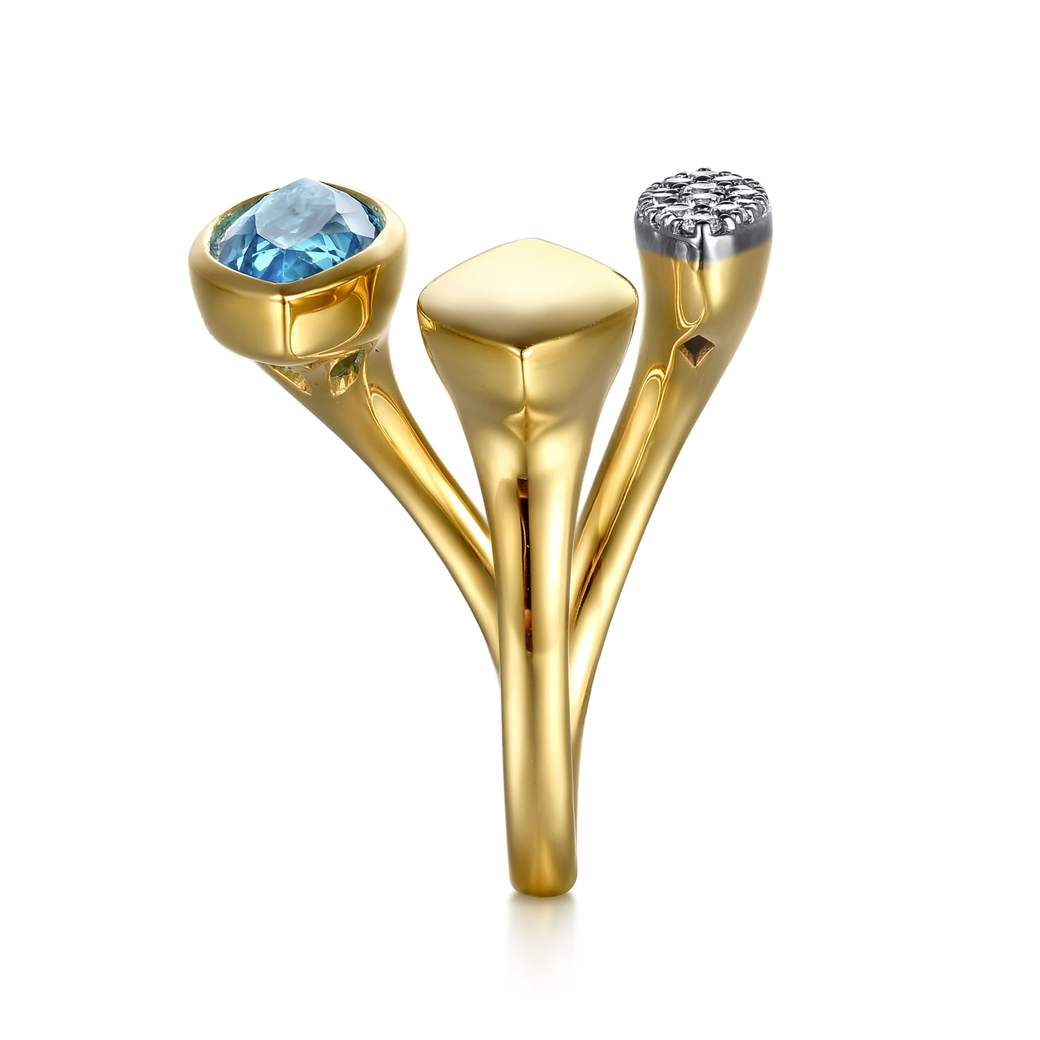 14K White and Yellow Gold Diamond and Marquise Blue Topaz Ladies Ring