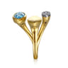 14K White and Yellow Gold Diamond and Marquise Blue Topaz Ladies Ring - 0.17 ct