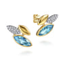 14K White and Yellow Gold Diamond and Marquise Blue Topaz Stud Earrings - 0.24 ct