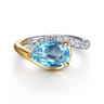 14K White and Yellow Gold Diamond and Pear Blue Topaz Bypass Ladies Ring - 0.25 ct