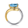 14K White and Yellow Gold Diamond and Pear Blue Topaz Bypass Ladies Ring - 0.25 ct
