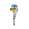 14K White and Yellow Gold Diamond and Pear Blue Topaz Bypass Ladies Ring - 0.25 ct
