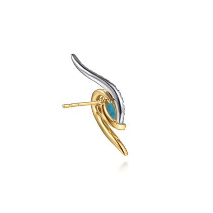 14K White and Yellow Gold Diamond and Pear Blue Topaz Bypass Stud Earrings