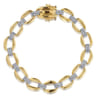 14K White and Yellow Gold Flat Link Chain Bracelet with Diamond Pave Connectors - 0.95 ct