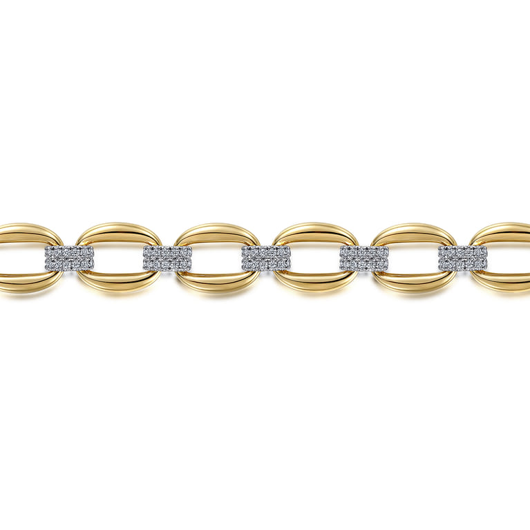 14K White and Yellow Gold Flat Link Chain Bracelet with Diamond Pave Connectors - 0.95 ct - Shot 2