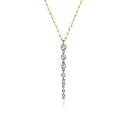 14K White and Yellow Gold Graduating Diamond Buttercup Set Drop Necklace