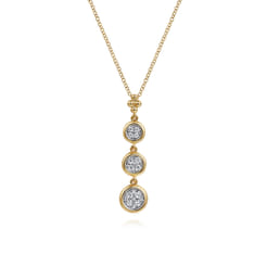 14K White and Yellow Gold Graduating Diamond Cluster Bujukan Pendant Necklace
