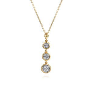 14K White and Yellow Gold Graduating Diamond Cluster Bujukan Pendant Necklace
