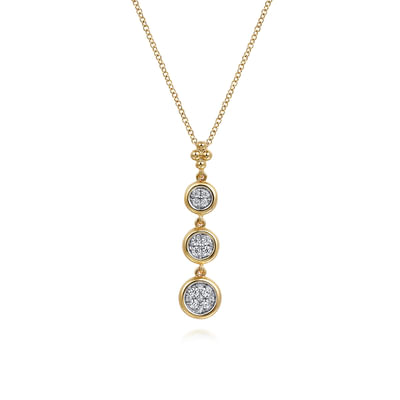 14K White and Yellow Gold Graduating Diamond Cluster Bujukan Pendant Necklace
