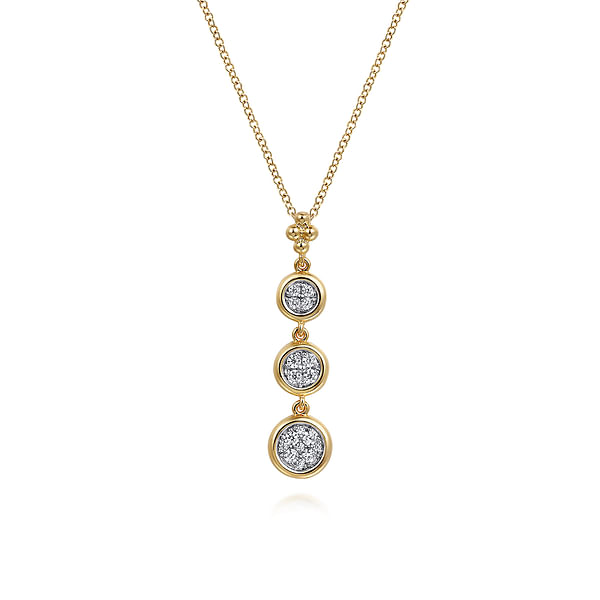 14K White and Yellow Gold Graduating Diamond Cluster Bujukan Pendant ...