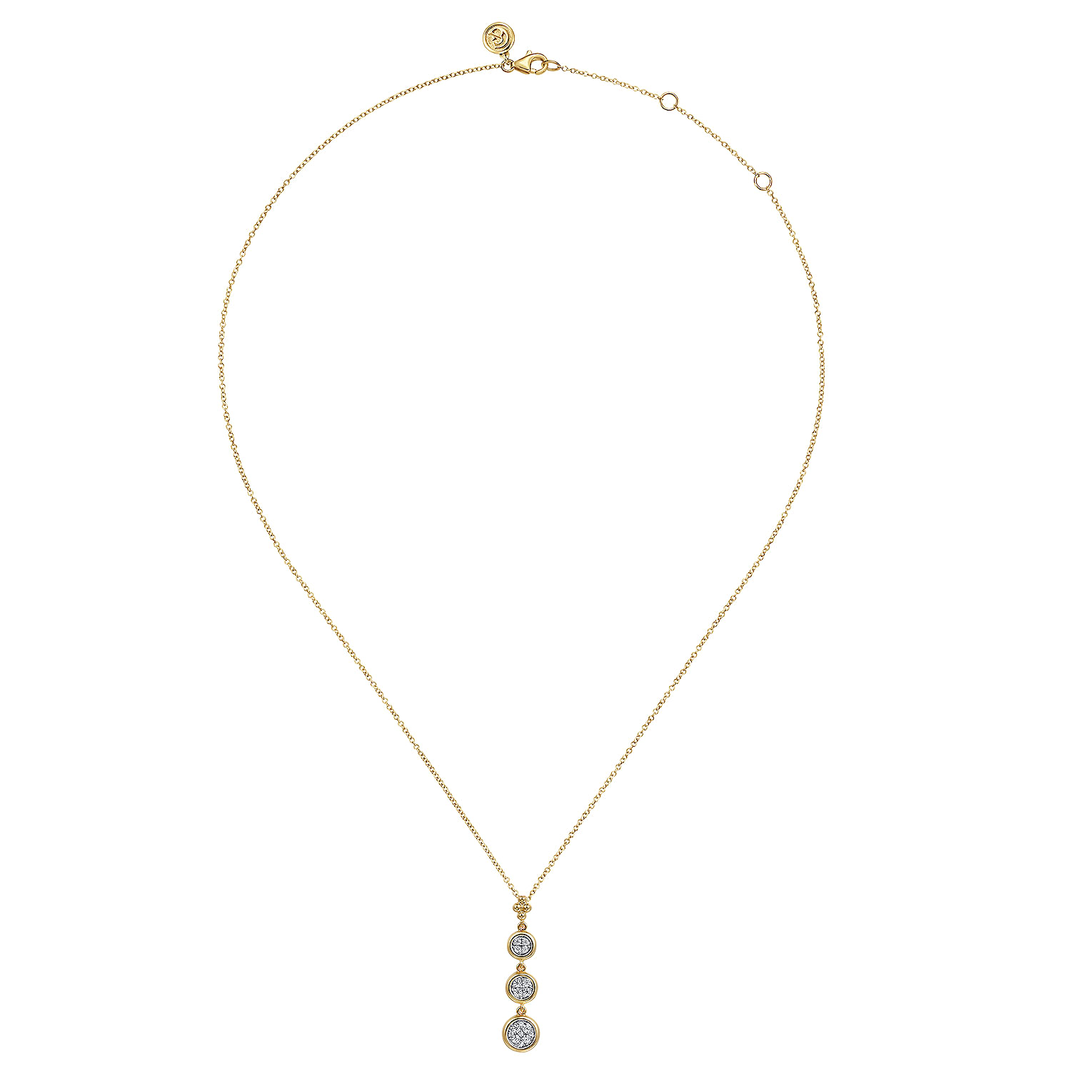 14K White and Yellow Gold Graduating Diamond Cluster Bujukan Pendant Necklace