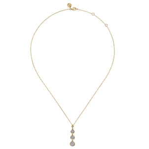 14K White and Yellow Gold Graduating Diamond Cluster Bujukan Pendant Necklace