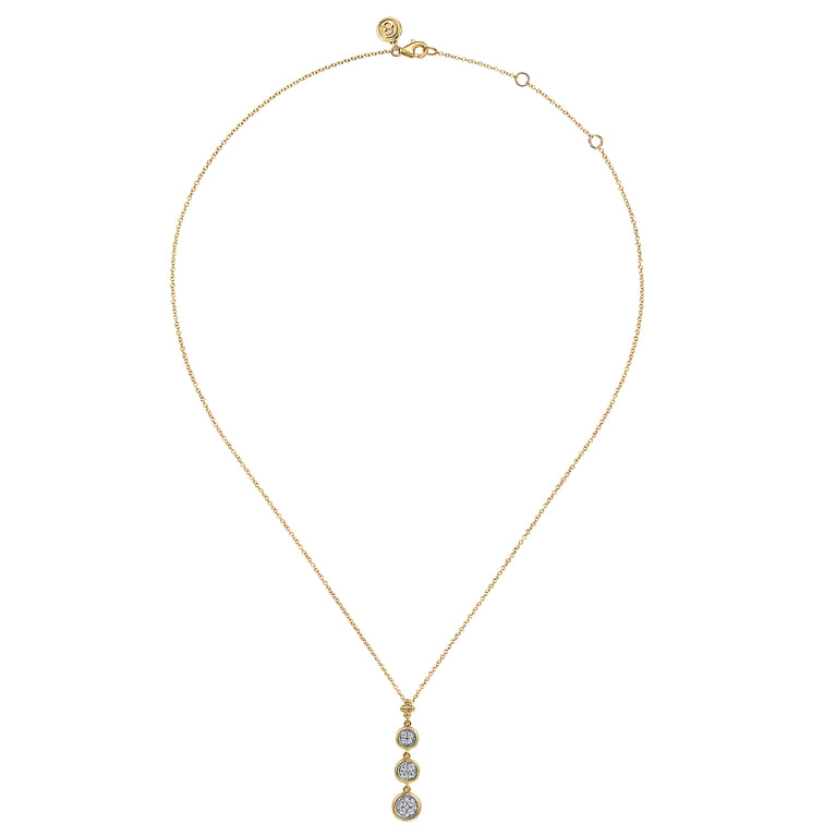 14K White and Yellow Gold Graduating Diamond Cluster Bujukan Pendant Necklace - 0.25 ct - Shot 2