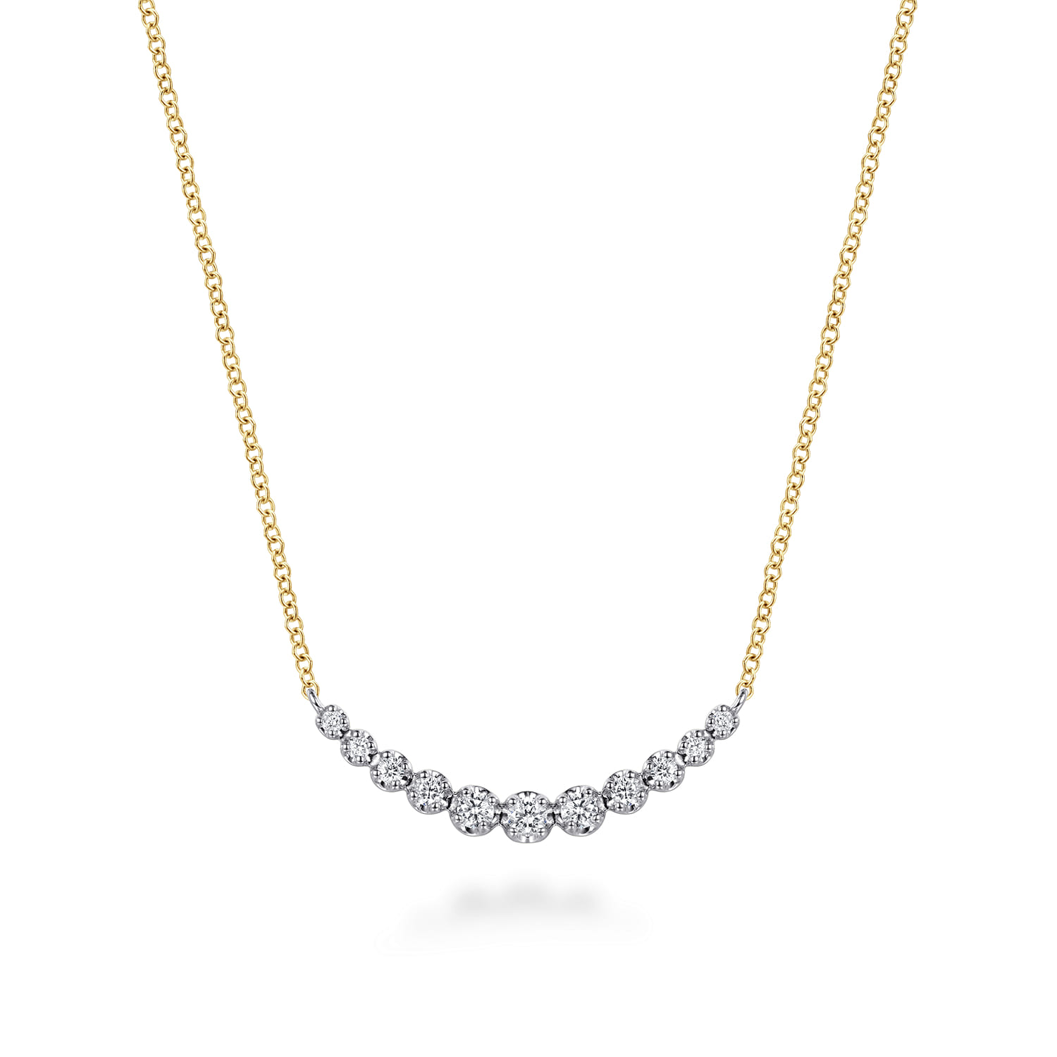 14K White and Yellow Gold Graduating Diamond Curved Bar Necklace - 0.25 ct - Shot 1