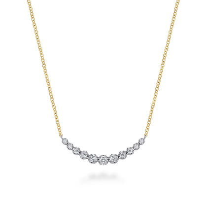 14K White and Yellow Gold Graduating Diamond Curved Bar Necklace
