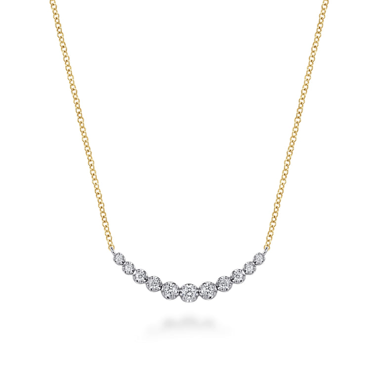 14K White and Yellow Gold Graduating Diamond Curved Bar Necklace - 0.25 ct - Shot 1