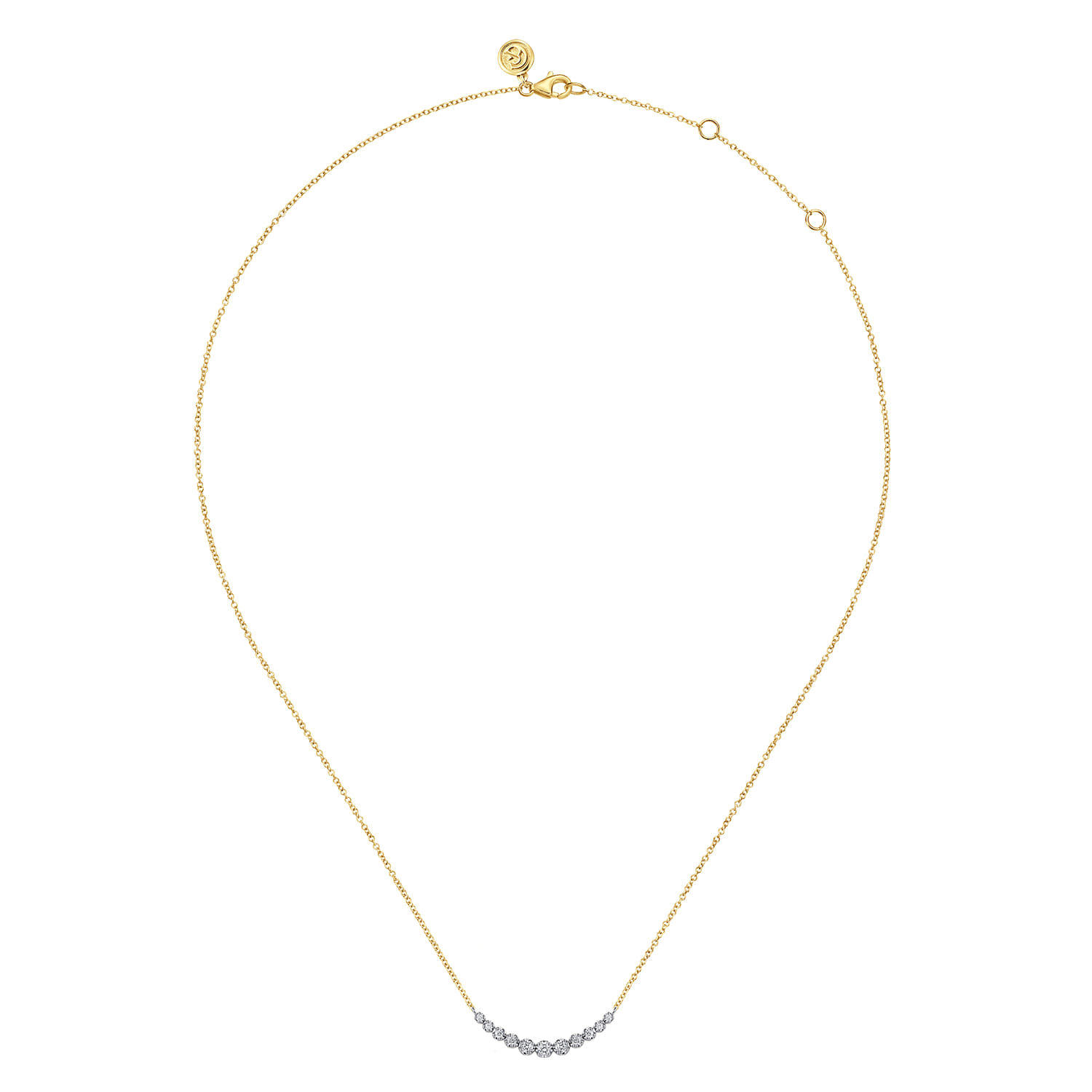 14K White and Yellow Gold Graduating Diamond Curved Bar Necklace - 0.25 ct - Shot 2