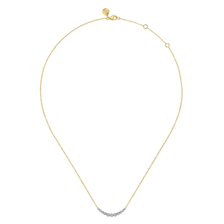 14K White and Yellow Gold Graduating Diamond Curved Bar Necklace - 0.25 ct - Shot 2
