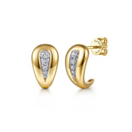 14K White and Yellow Gold Graduating Diamond J Hoop Earrings