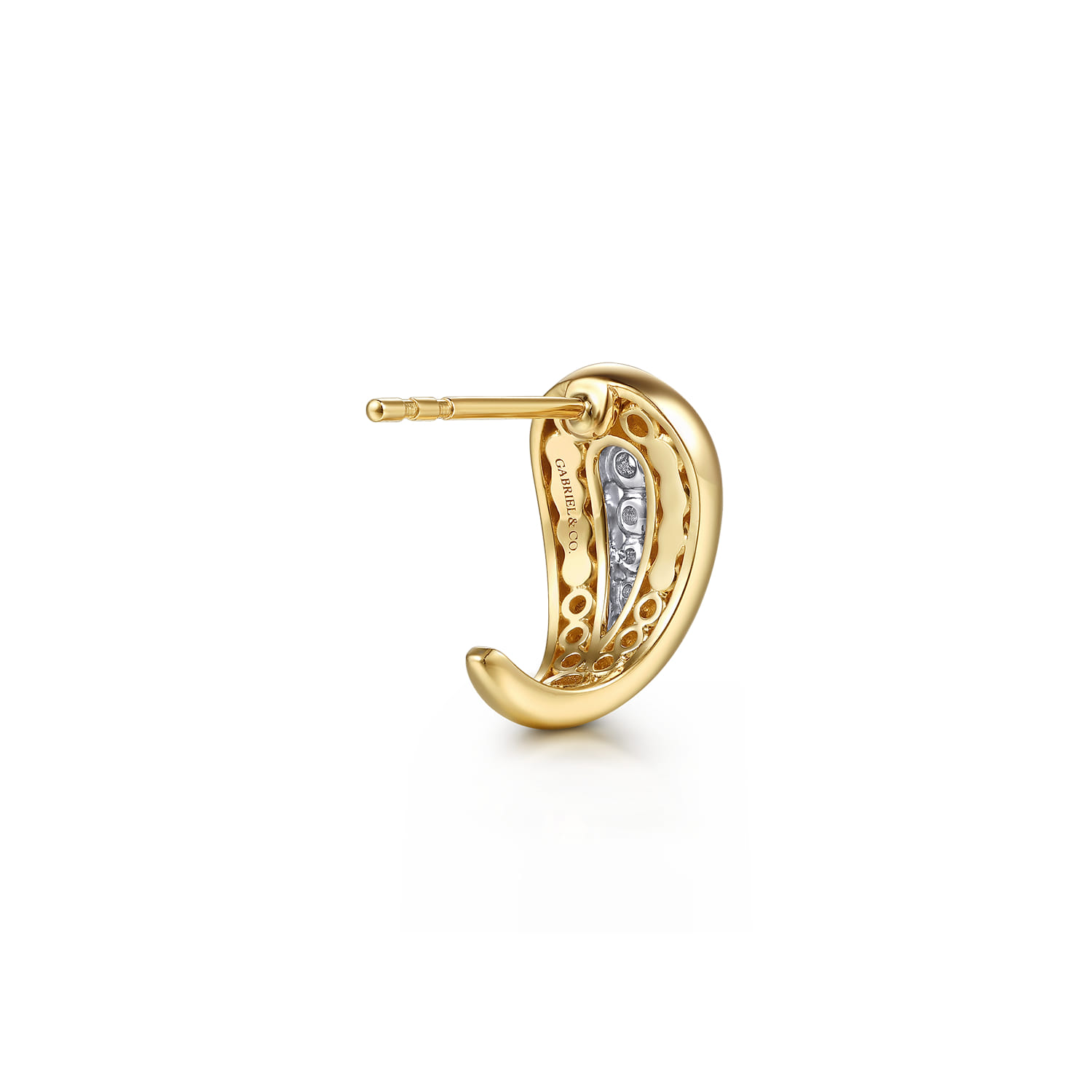 14K White and Yellow Gold Graduating Diamond J Hoop Earrings - 0.16 ct - Shot 2