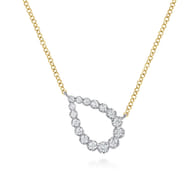 14K White and Yellow Gold Graduating Diamond Pear Shape Pendant Necklace