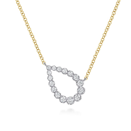 14K White and Yellow Gold Graduating Diamond Pear Shape Pendant Necklace