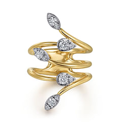 14K White and Yellow Gold Multi Bypass Diamond Ladies Ring