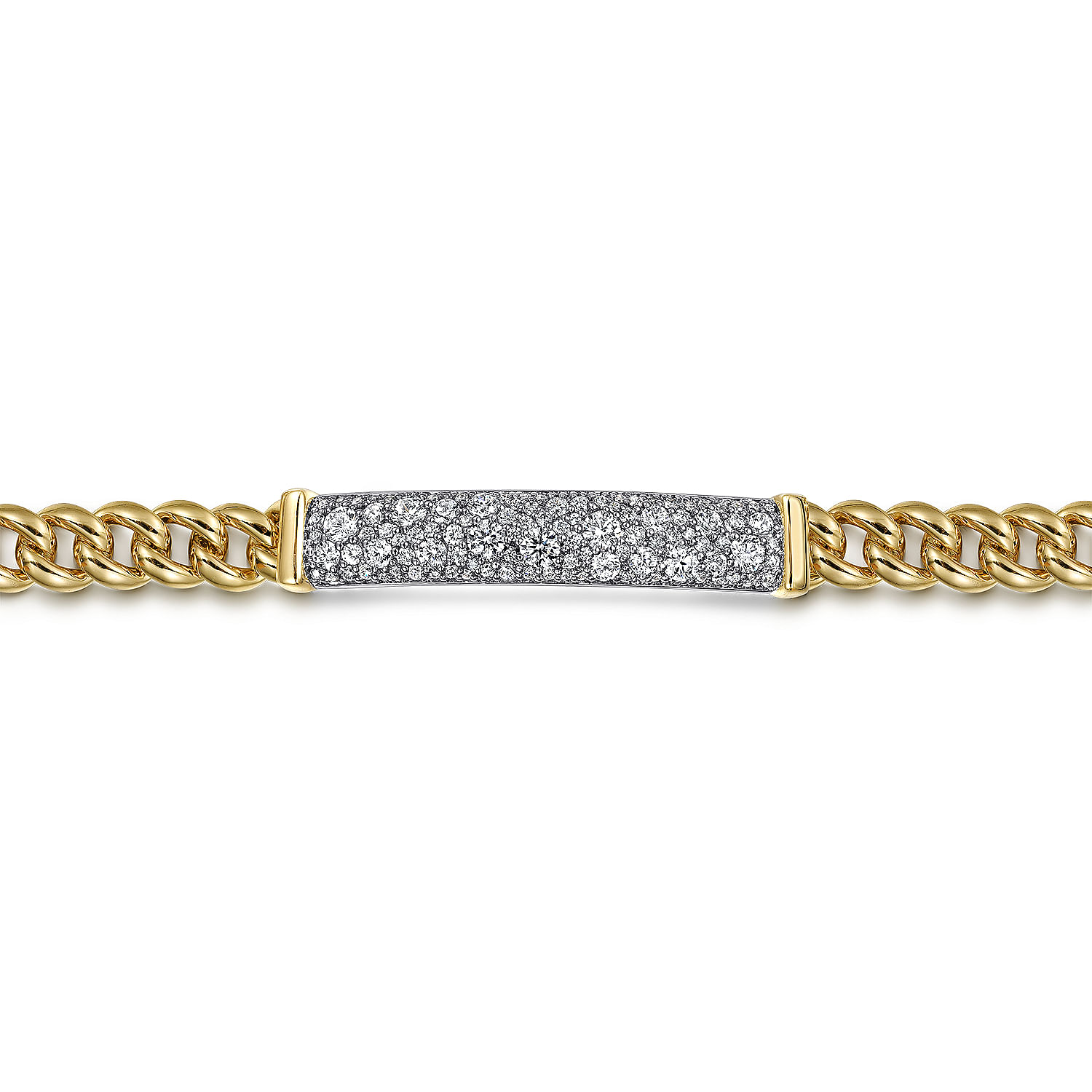 14K White and Yellow Gold Pave Diamond Cuban Chain ID Tennis Bracelet
