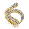 14K White and Yellow Gold Rope Diamond Bypass Ladies Ring - 0.45 ct