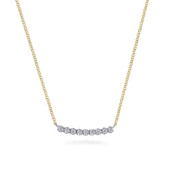 14K White and Yellow Gold White Sapphire Bar Necklace
