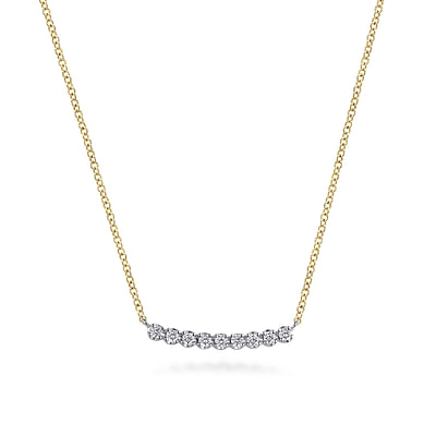 14K White and Yellow Gold White Sapphire Bar Necklace