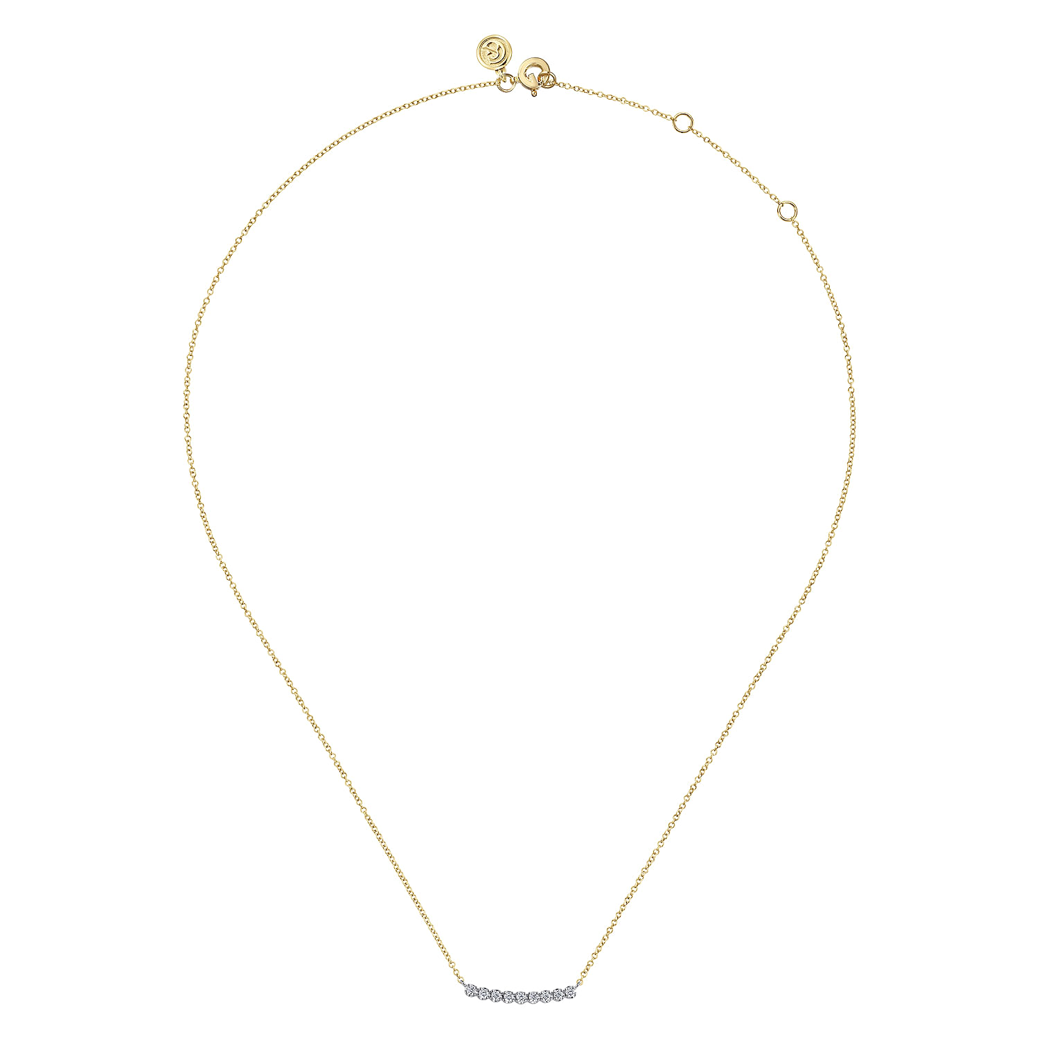 14K White and Yellow Gold White Sapphire Bar Necklace - Shot 2