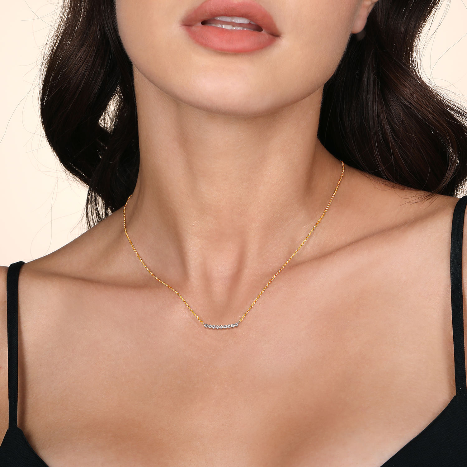 14K White and Yellow Gold White Sapphire Bar Necklace - Shot 3