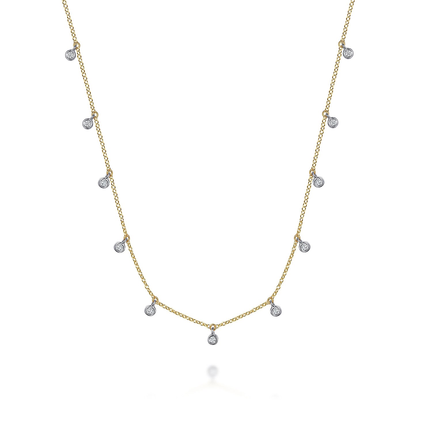 14K White and Yellow Gold White Sapphire Station Necklace